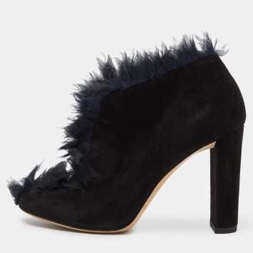 Pre Owned Jimmy Choo Black Suede Embellished Round Toe Ankle Boots Size 38