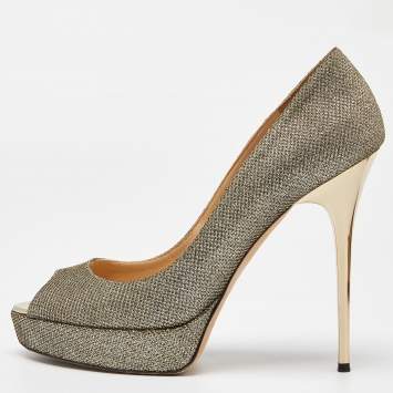 Pre Owned Jimmy Choo Gold/Silver Glitter Fabric Dahlia Platform Pumps Size 39.5