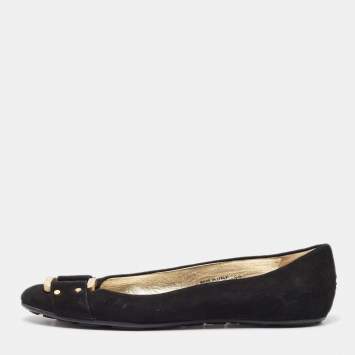 Pre Owned Jimmy Choo Black Suede Morse Buckle Ballet Flats Size 39