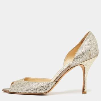 Pre Owned Jimmy Choo Silver Glitter Logan Pumps Size 40