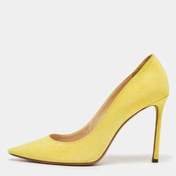 Pre Owned Jimmy Choo Yellow Suede Romy  Pointed Toe Pumps Size 40