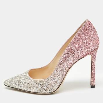 Pre Owned Jimmy Choo Two Tone Glitter Romy Pumps Size 34.5