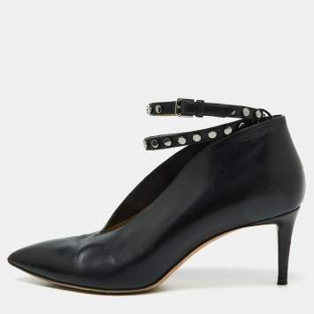 Pre Owned Jimmy Choo Black Studs Leather Ankle Strap Pumps Size 40