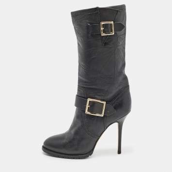 Pre Owned Jimmy Choo Black Leather Ankle Boots Size 38.5 