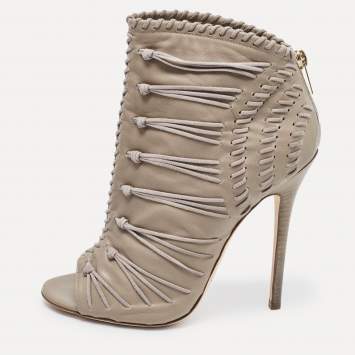 Pre Owned Jimmy Choo Grey Leather and Suede Gana Ankle Boots Size 38.5