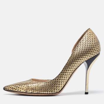 Pre Owned Jimmy Choo Gold Elaphe Willis Pumps Size 38