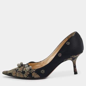 Pre Owned Jimmy Choo Black Printed Satin Pointed Toe Pumps Size 38