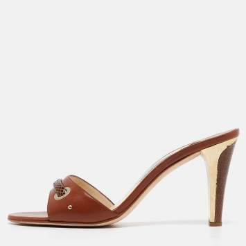 Pre Owned Jimmy Choo Brown Snakeskin and Leather Slides Size 39