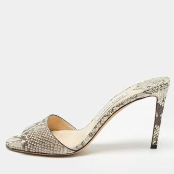 Pre Owned Jimmy Choo Brown/Beige Python Stacey Slide Sandals Size 40