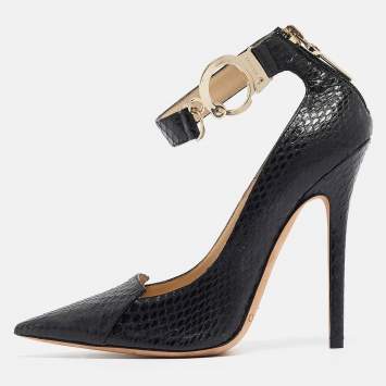 Pre Owned Jimmy Choo Black Python Hand Cuff Pumps Size 36.5