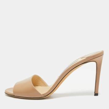Pre Owned Jimmy Choo Beige Leather Stacey Slide Sandals Size 40