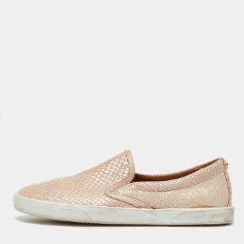 Pre Owned Jimmy Choo Beige Python Embossed Leather Slip On Sneakers Size 35