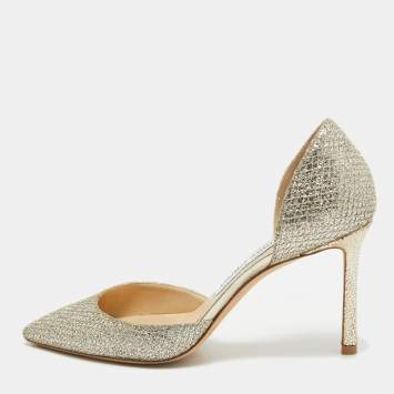 Pre Owned Jimmy Choo Silver Glitter Esther 85 Pointed Toe Pumps Size 36