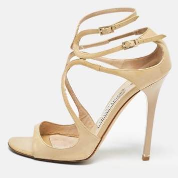 Pre Owned Jimmy Choo Beige Patent Leather Lance Sandals Size 37