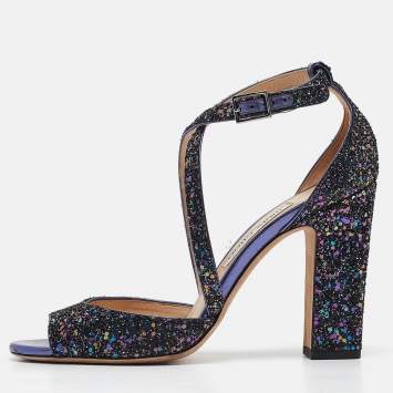 Pre Owned Jimmy Choo Purple Coarse Glitter Carrie Sandals Size 40