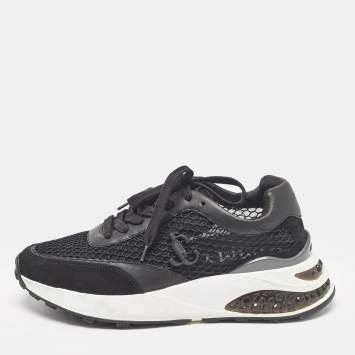 Pre Owned Jimmy Choo Black Mesh and Suede Memphis Lace Up Sneakers Size 38