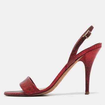 Pre Owned Jimmy Choo Red/Black Embossed Lizard Slingback Sandals Size 38.5