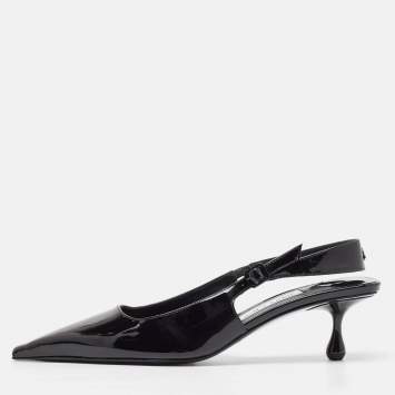مملوكة مسبقًا Jimmy Choo Black Patent Leather Slingback Pointed Toe Pumps Size 38