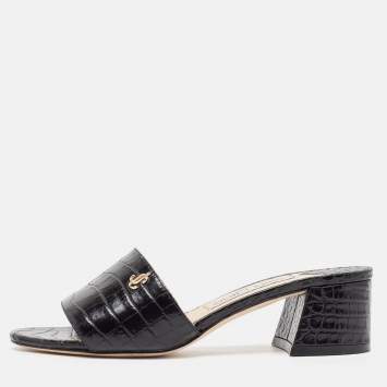 Pre Owned Jimmy Choo Black Croc Embossed Leather Minea Slide Sandals Size 35