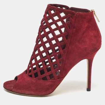 Pre Owned Jimmy Choo Burgundy Suede Ankle Length Boots Size 39