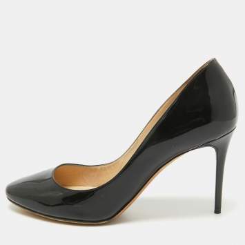 Pre Owned Jimmy Choo Black Patent Aza Kitten Pointed Toe Pumps Size 37