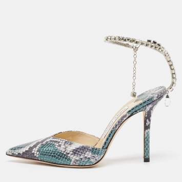 Pre Owned Jimmy Choo Green Snakeskin Embossed Leather Saeda Pumps Size 35