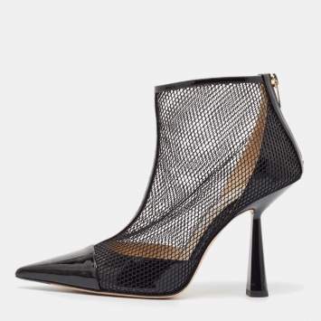 Pre Owned Jimmy Choo Black Mesh and Patent Leather Ankle Boots Size 42