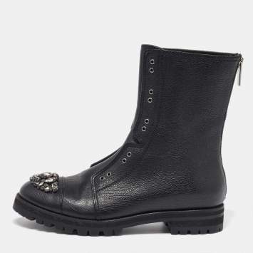 Pre Owned Jimmy Choo Black Leather Ankle Length Boots Size 39