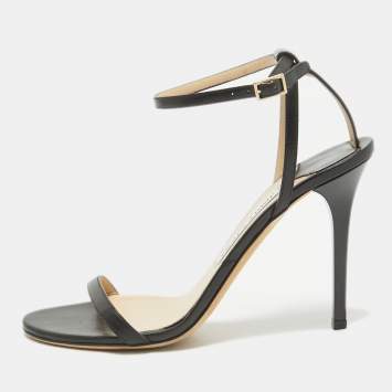 Pre Owned Jimmy Choo Black Leather Minny Sandals Size 38.5