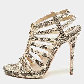 Pre Owned Jimmy Choo Beige Snakeskin Glenys Gladiator Platform Sandals Size 40