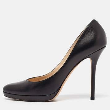 Pre Owned Jimmy Choo Black Leather Platform Pumps Size 40