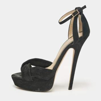 Pre Owned Jimmy Choo Black Suede Ankle Strap Sandals Size 37