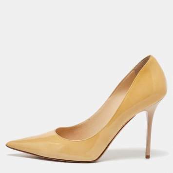 Pre Owned Jimmy Choo Beige Patent Leather Romy Pumps Size 37.5