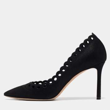 Pre Owned Jimmy Choo Black Suede Pointed Toe Pumps Size 37.5