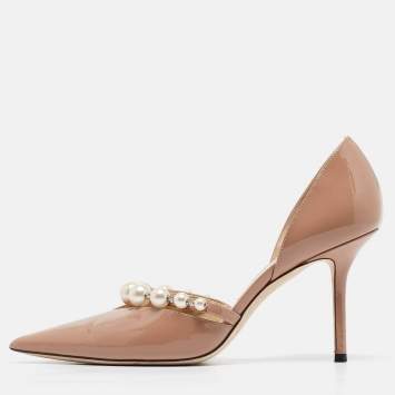 Pre Owned Jimmy Choo Beige Patent Leather Aurelie 85 Pumps Size 38