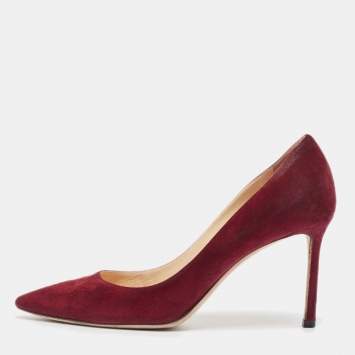 Pre Owned Jimmy Choo Burgundy Suede Romy Pumps Size 38