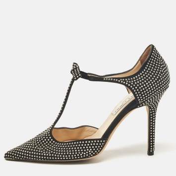 Pre Owned Jimmy Choo Black Studded Suede Talan Bow Pumps Size 37