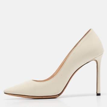 Pre Owned Jimmy Choo Off White Leather Romy Pumps Size 37.5