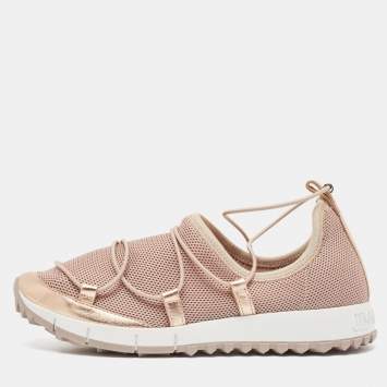 Pre Owned Jimmy Choo Metallic Leather and Mesh Slip On Sneakers Size 36