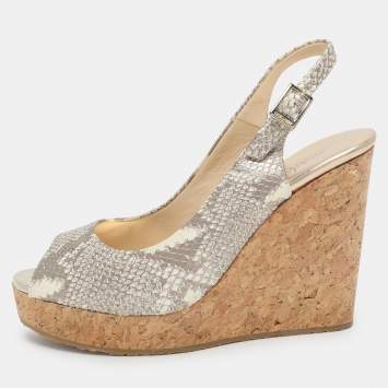 Pre Owned Jimmy Choo Multicolor Python Embossed Leather Cork Wedge Sandals Size 37