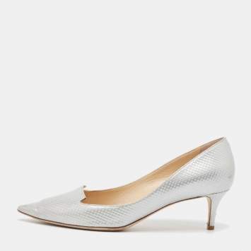Pre Owned Jimmy Choo Silver Leather Pumps 38