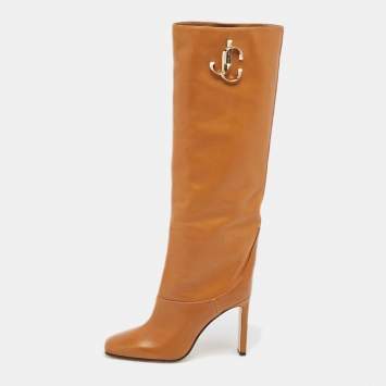 Pre Owned Jimmy Choo Brown Leather Mahesa Knee Length Boots Size 39