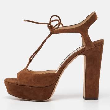 Pre Owned Jimmy Choo Brown Suede Ankle Strap Sandals Size 39