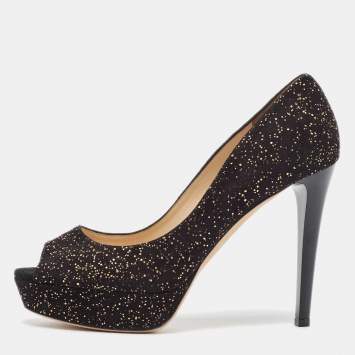 Pre Owned Jimmy Choo Black Suede Dahlia Peep Toe Pumps Size 39