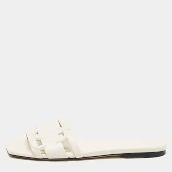 Pre Owned Jimmy Choo White Leather Laran Flat Slides Size 37