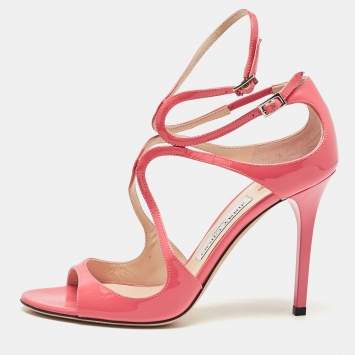 Pre Owned Jimmy Choo Pink Patent Leather Lance Ankle Strap Sandals Size 39