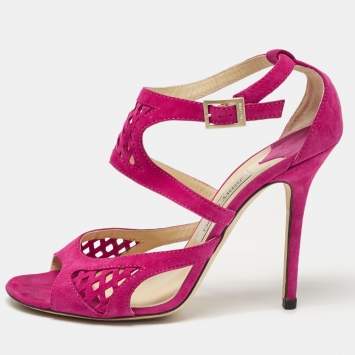 Pre Owned Jimmy Choo Purple Suede Ankle Strap Sandals Size 41
