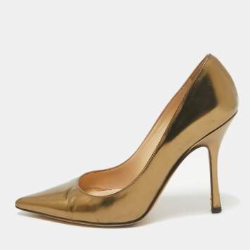 Pre Owned Jimmy Choo Gold Leather Romy Pumps Size 36