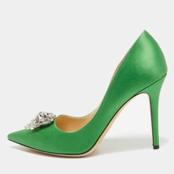 مملوكة مسبقًا Jimmy Choo Green Satin Manda Pumps Size 39