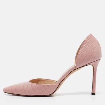 Pre Owned Jimmy Choo Beige Croc Embossed Leather D'orsay Pumps Size 40
